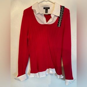 XL brand new red sweater with white blouse